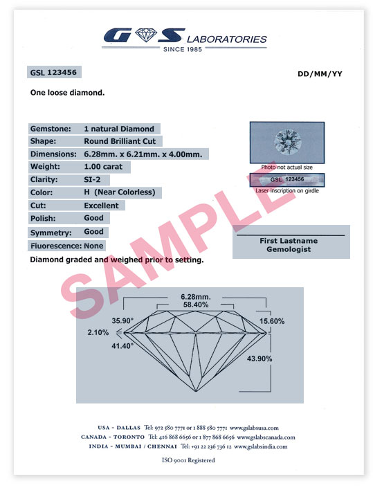 Image of Detailed Diamond Grading Report